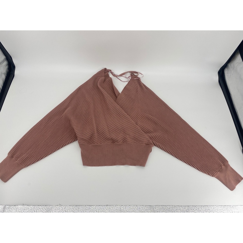Love Tree Wrap Sweater Womens XL Mauve Excellent Ribbed Knit Cropped